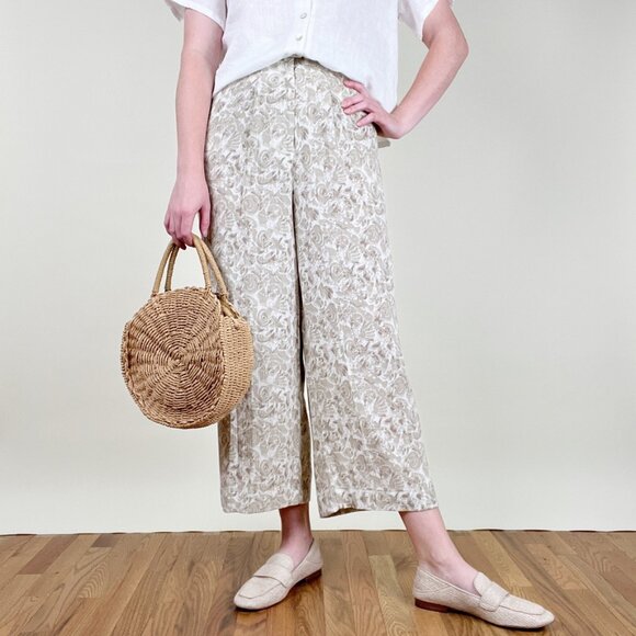 Vintage Coastal Wide Leg Crop Trouser Pants High Waisted Old Money Quiet Luxury - Picture 4 of 7